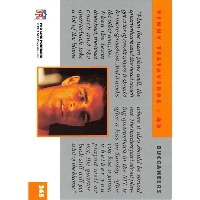 1991 Pro Line Portraits #265 Vinny Testaverde EX-NM Tampa Bay Buccaneers Football Card - Football Card Single