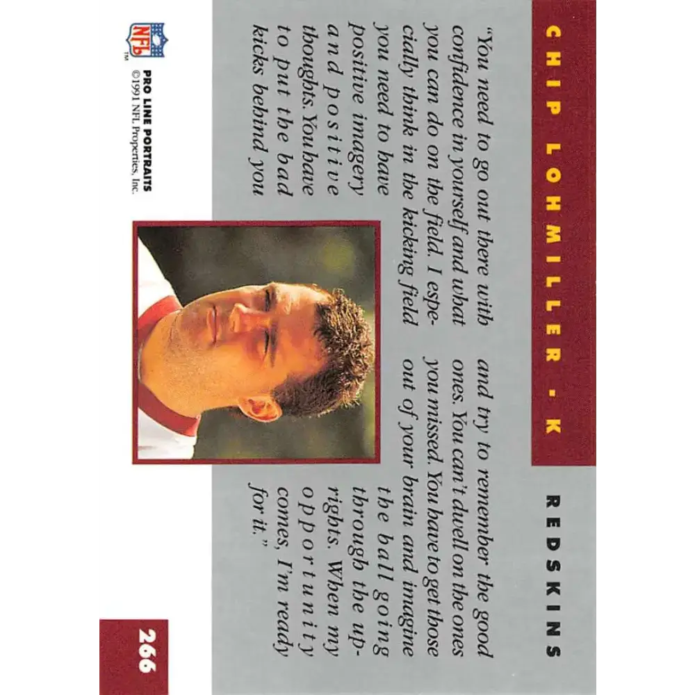 1991 Pro Line Portraits #266 Chip Lohmiller EX-NM Washington Redskins Football Card - Football Card Single