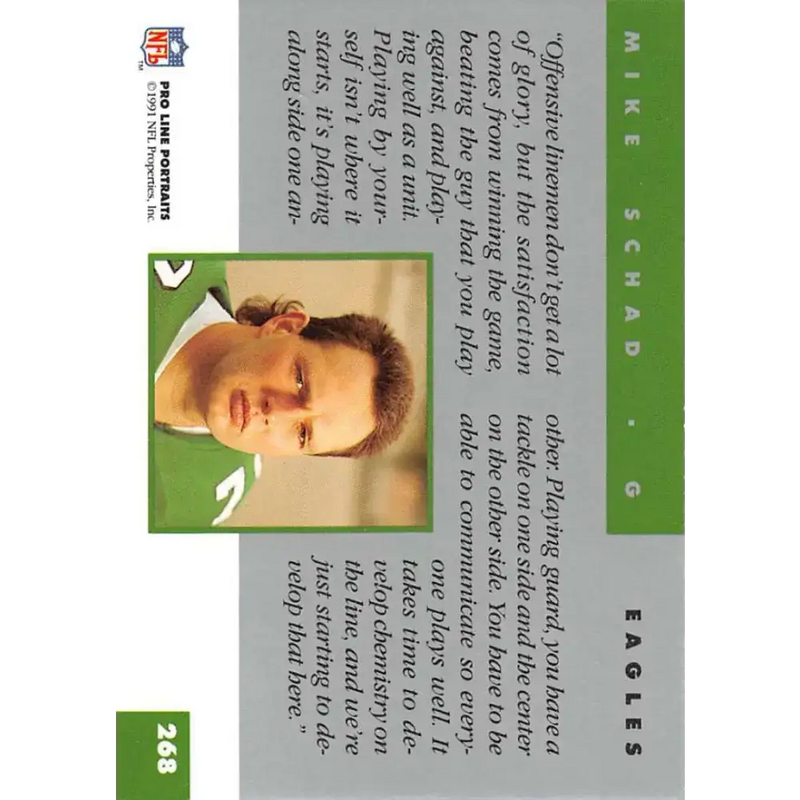 1991 Pro Line Portraits #268 Mike Schad EX-NM Philadelphia Eagles Football Card - Football Card Single