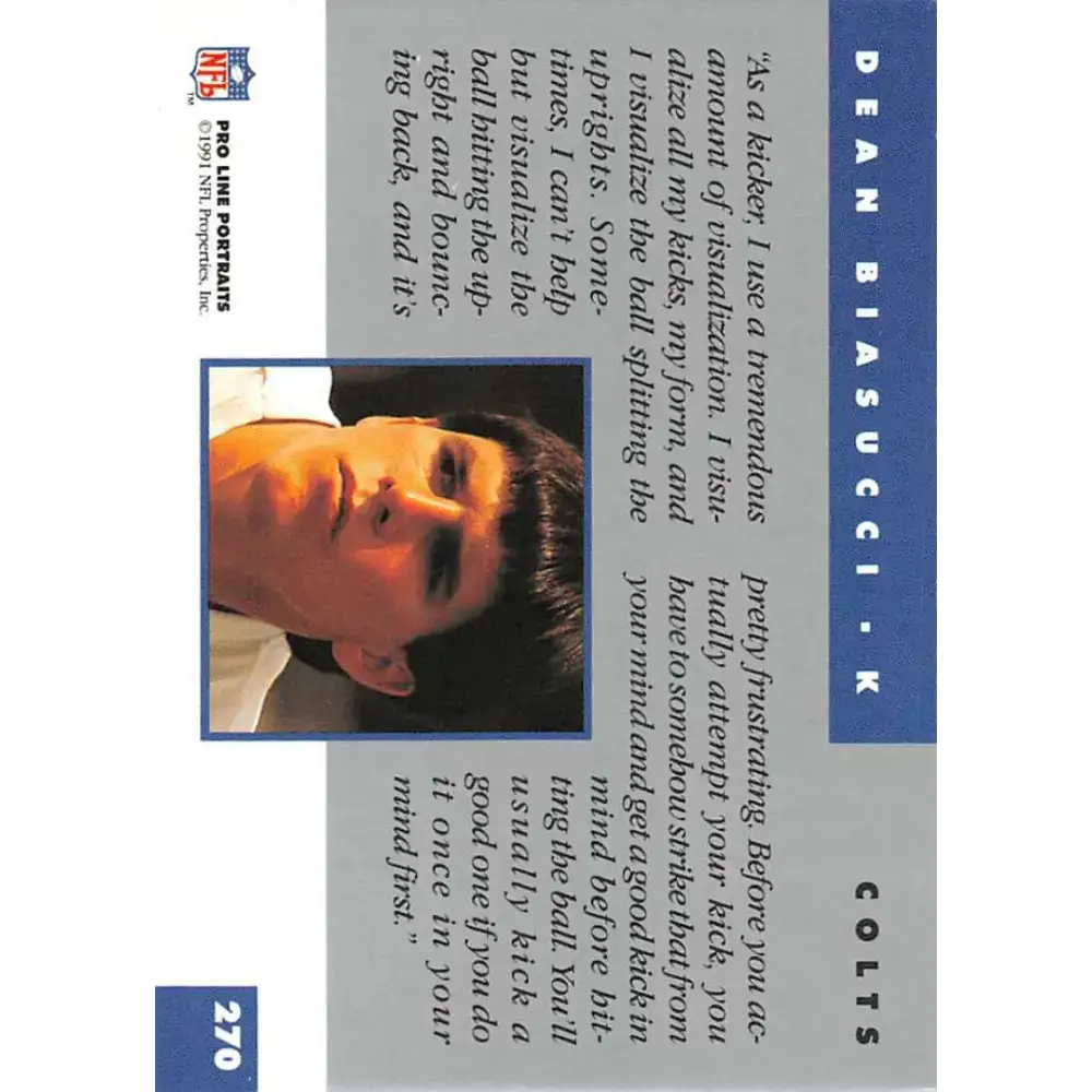 1991 Pro Line Portraits #270 Dean Biasucci EX-NM Indianapolis Colts Football Card - Football Card Single