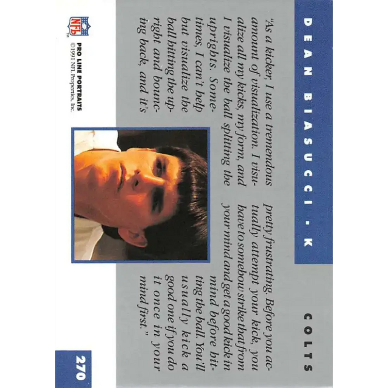 1991 Pro Line Portraits #270 Dean Biasucci EX-NM Indianapolis Colts Football Card - Football Card Single