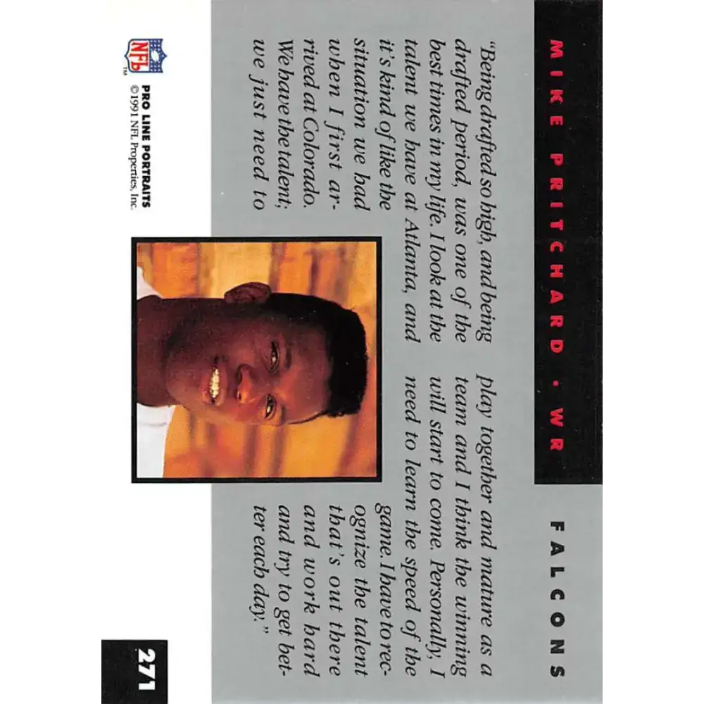 1991 Pro Line Portraits #271 Mike Pritchard EX-NM RC Rookie Atlanta Falcons Football Card - Football Card Single