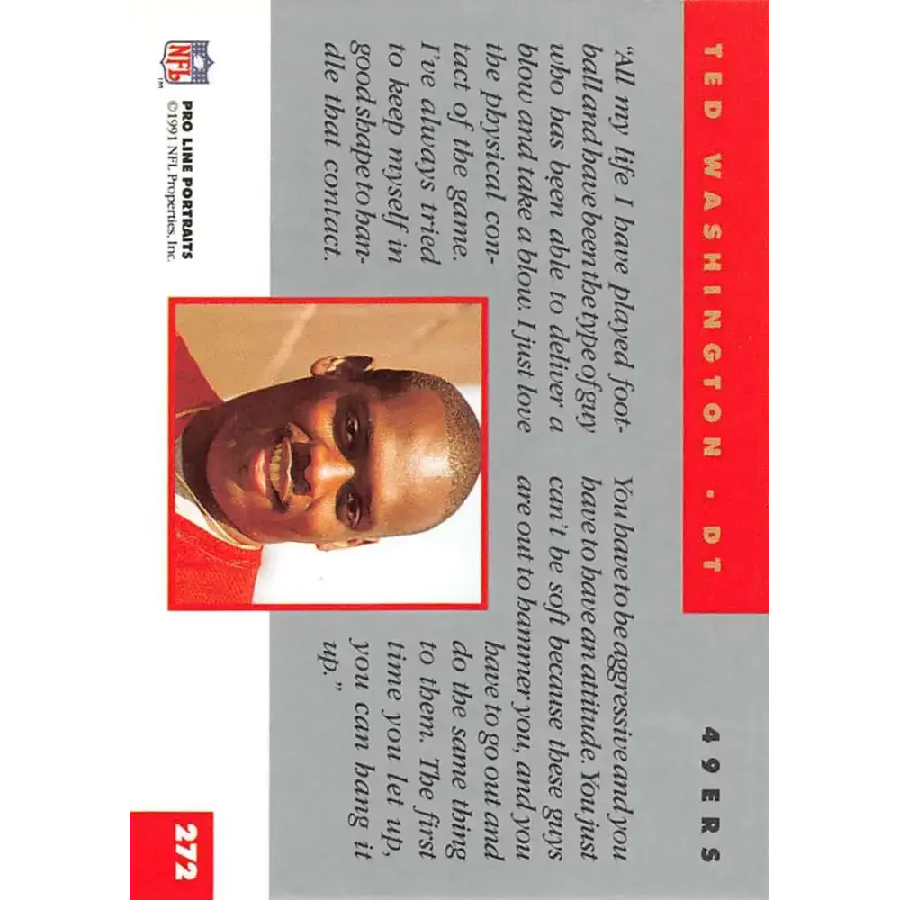 1991 Pro Line Portraits #272 Ted Washington EX-NM RC Rookie San Francisco 49ers Football Card - Football Card Single