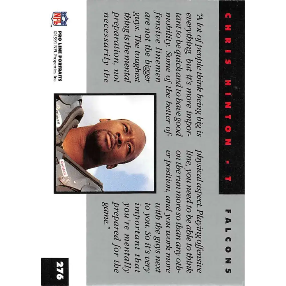 1991 Pro Line Portraits #276 Chris Hinton EX-NM Atlanta Falcons Football Card - Football Card Single