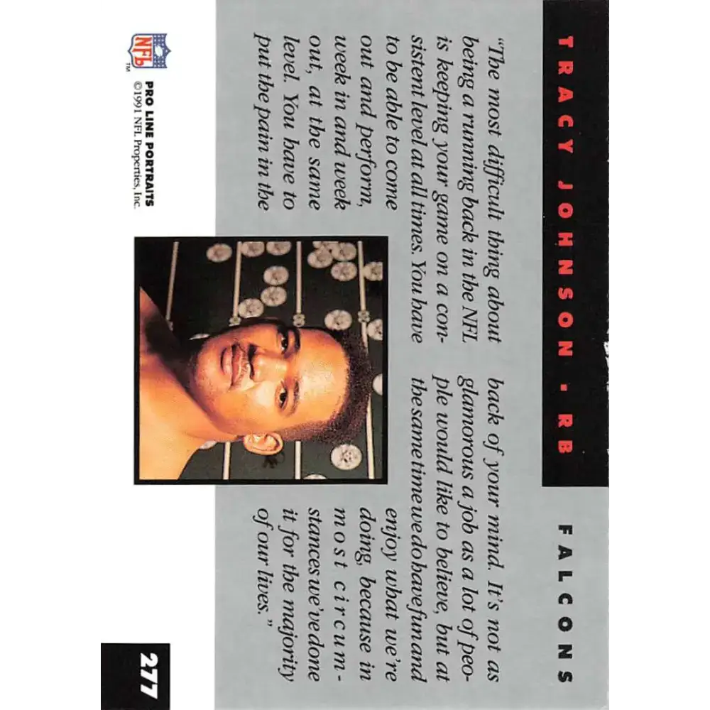 1991 Pro Line Portraits #277 Tracy Johnson EX-NM RC Rookie Atlanta Falcons Football Card - Football Card Single