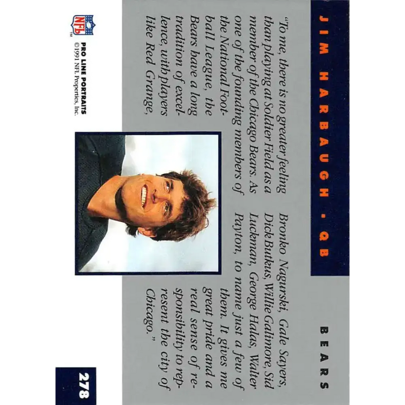 1991 Pro Line Portraits #278 Jim Harbaugh EX-NM Chicago Bears Football Card - Football Card Single