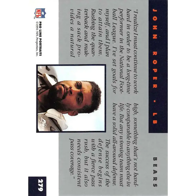 1991 Pro Line Portraits #279 John Roper EX-NM Chicago Bears Football Card - Football Card Single