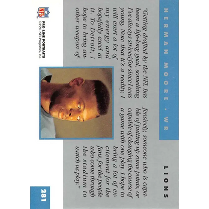 1991 Pro Line Portraits #281 Herman Moore EX-NM RC Rookie Detroit Lions Football Card