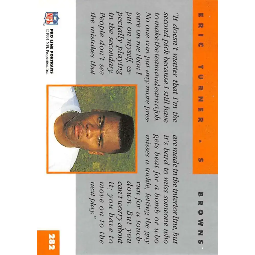 1991 Pro Line Portraits #282 Eric Turner EX-NM RC Rookie Cleveland Browns Football Card - Football Card Single