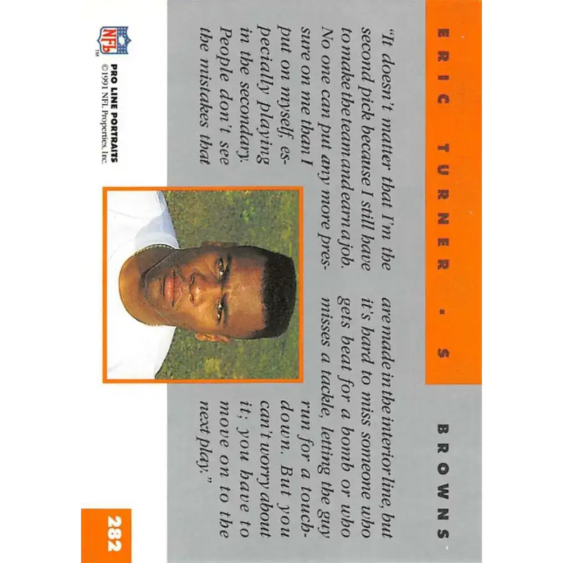 1991 Pro Line Portraits #282 Eric Turner EX-NM RC Rookie Cleveland Browns Football Card - Football Card Single