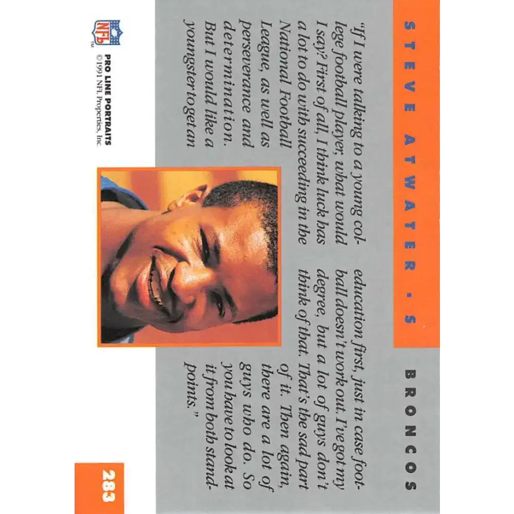 1991 Pro Line Portraits #283 Steve Atwater EX-NM Denver Broncos Football Card - Football Card Single