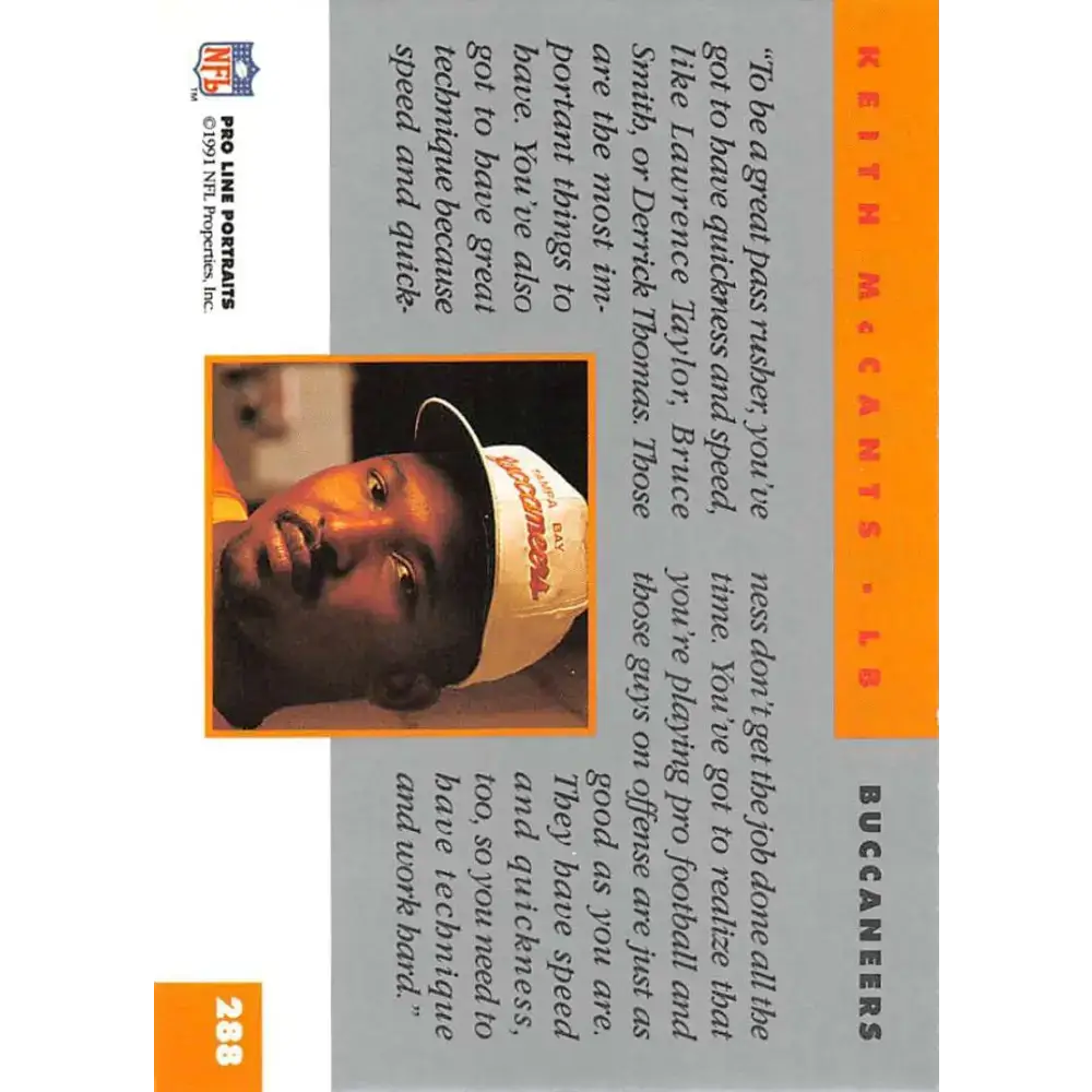 1991 Pro Line Portraits #288 Keith McCants EX-NM Tampa Bay Buccaneers Football Card - Football Card Single