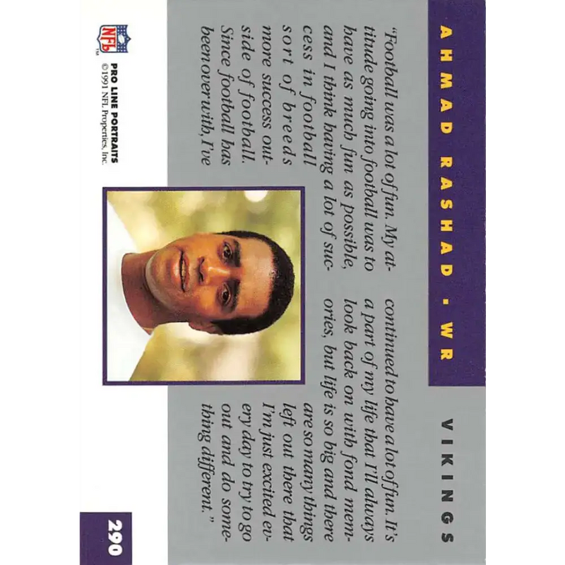 1991 Pro Line Portraits #290 Ahmad Rashad EX-NM Minnesota Vikings Football Card - Football Card Single