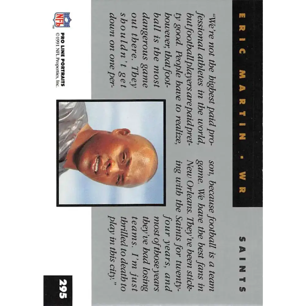 1991 Pro Line Portraits #295 Eric Martin EX-NM New Orleans Saints Football Card - Football Card Single
