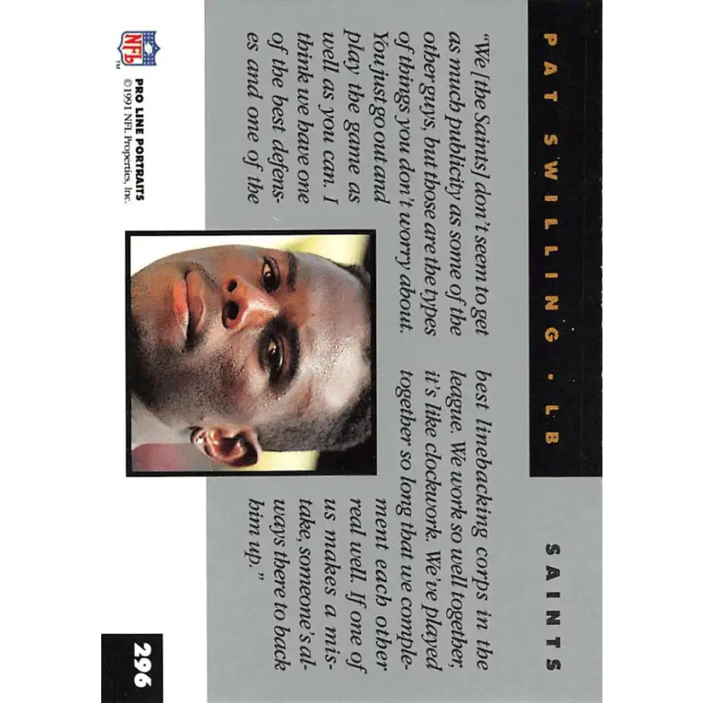 1991 Pro Line Portraits #296 Pat Swilling EX-NM New Orleans Saints Football Card - Football Card Single