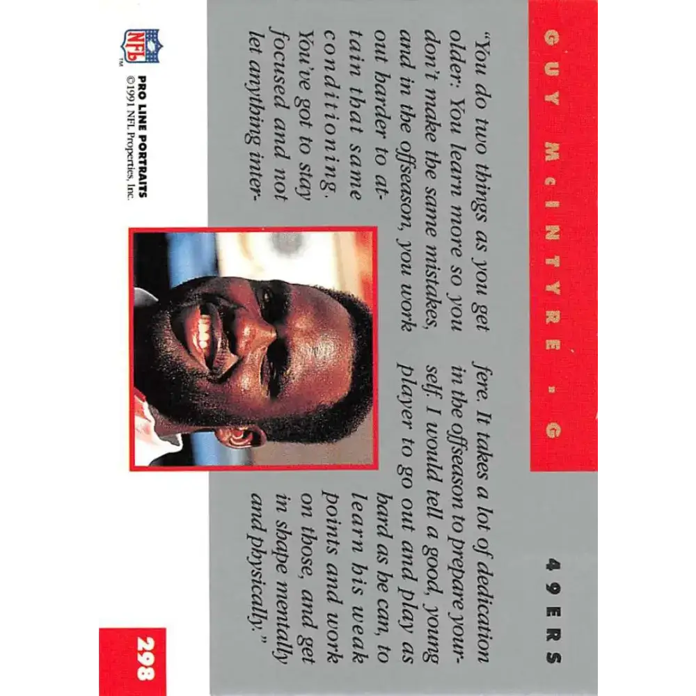 1991 Pro Line Portraits #298 Guy McIntyre EX-NM San Francisco 49ers Football Card - Football Card Single