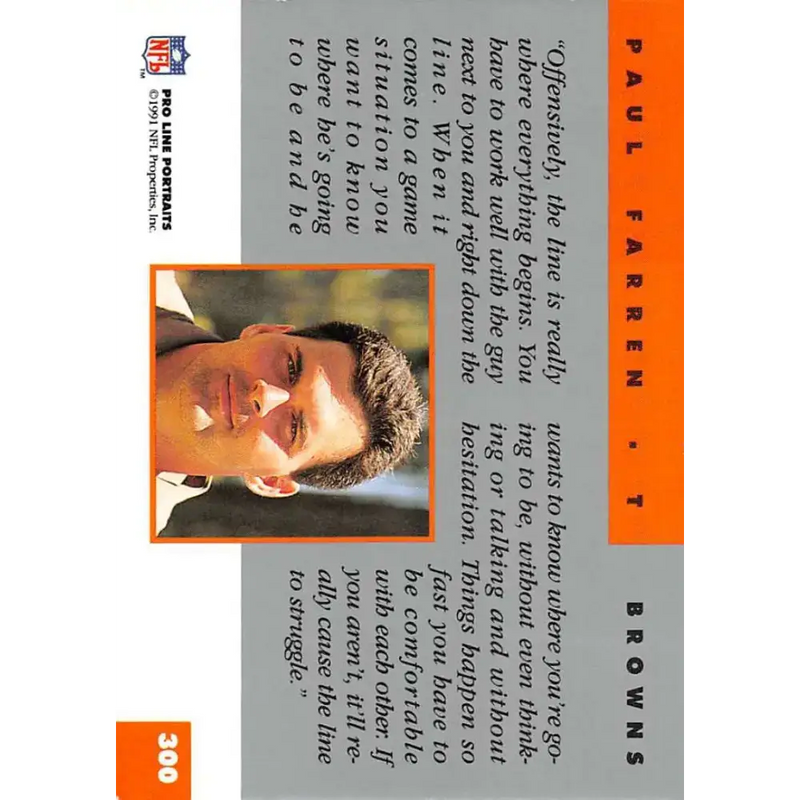 1991 Pro Line Portraits #300 Paul Farren EX-NM Cleveland Browns Football Card - Football Card Single