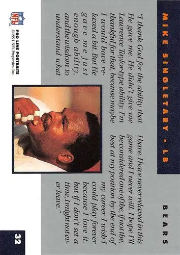 1991 Pro Line Portraits #32 Mike Singletary NM-MT Bears - Football Card Single