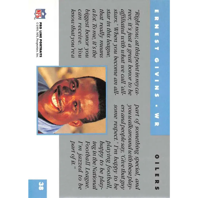 1991 Pro Line Portraits #38 Ernest Givins EX-NM Houston Oilers Football Card - Football Card Single
