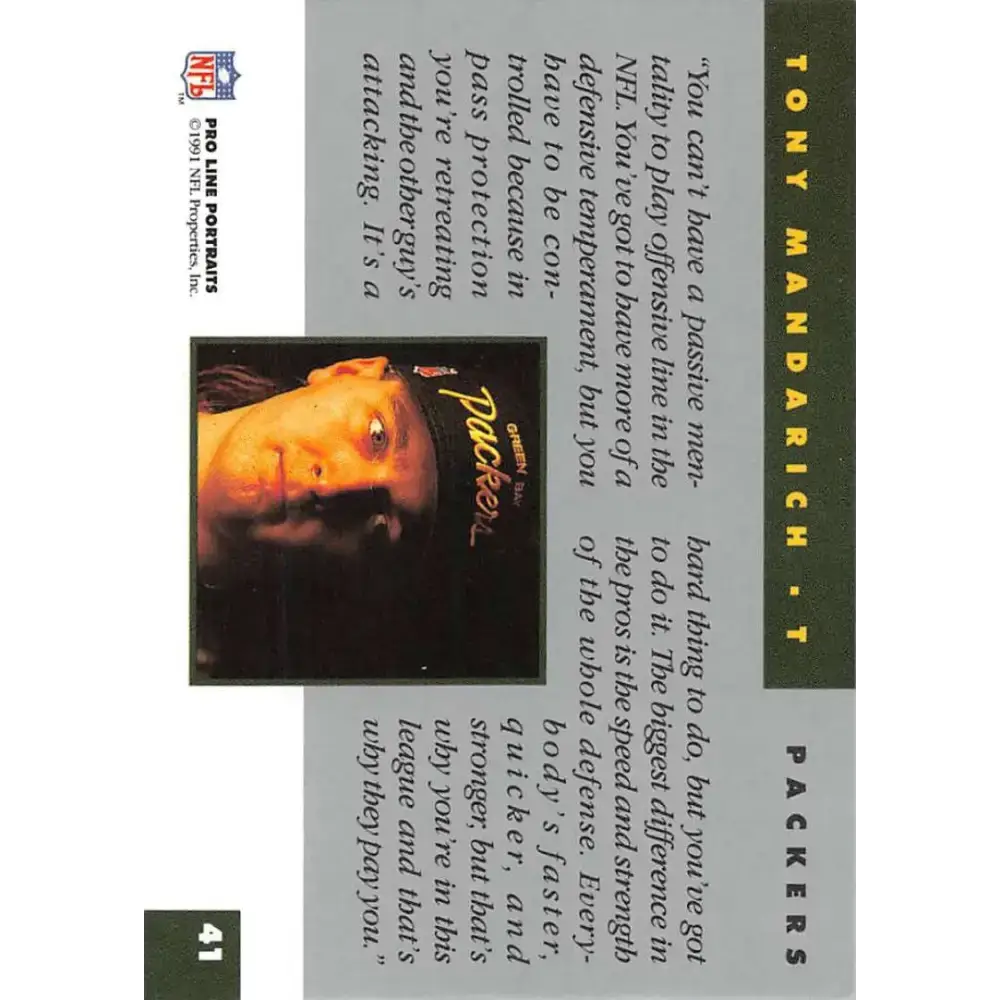 1991 Pro Line Portraits #41 Tony Mandarich EX-NM Green Bay Packers Football Card - Football Card Single