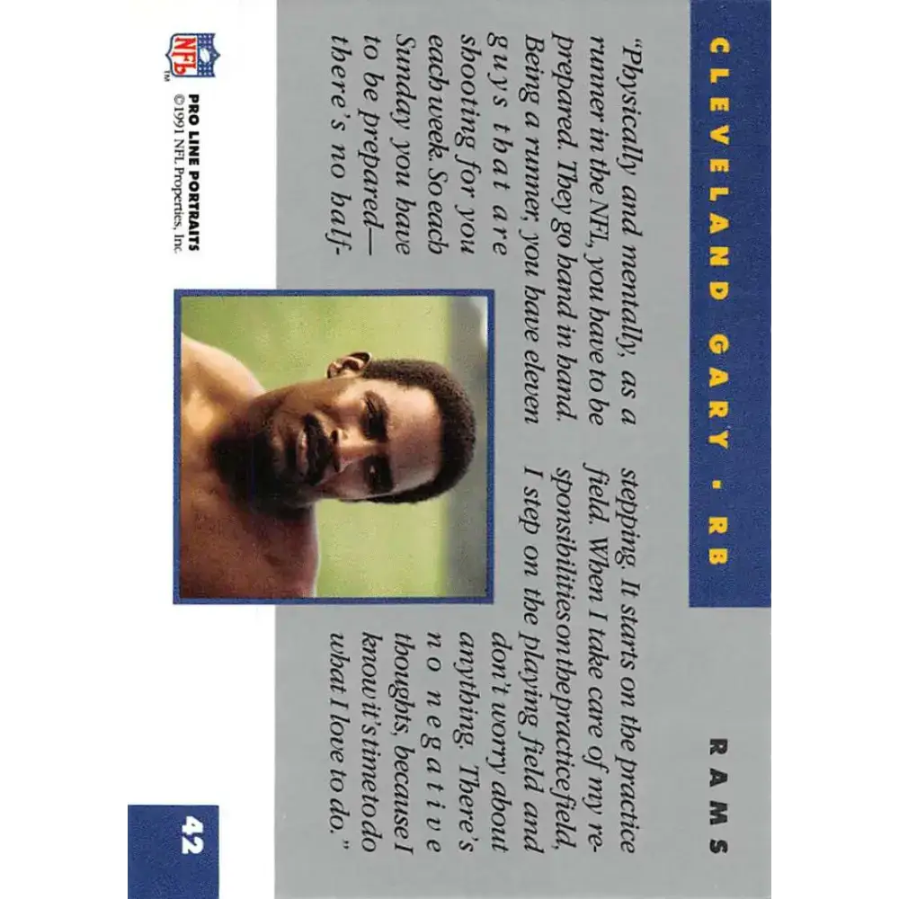 1991 Pro Line Portraits #42 Cleveland Gary EX-NM Los Angeles Rams Football Card - Football Card Single