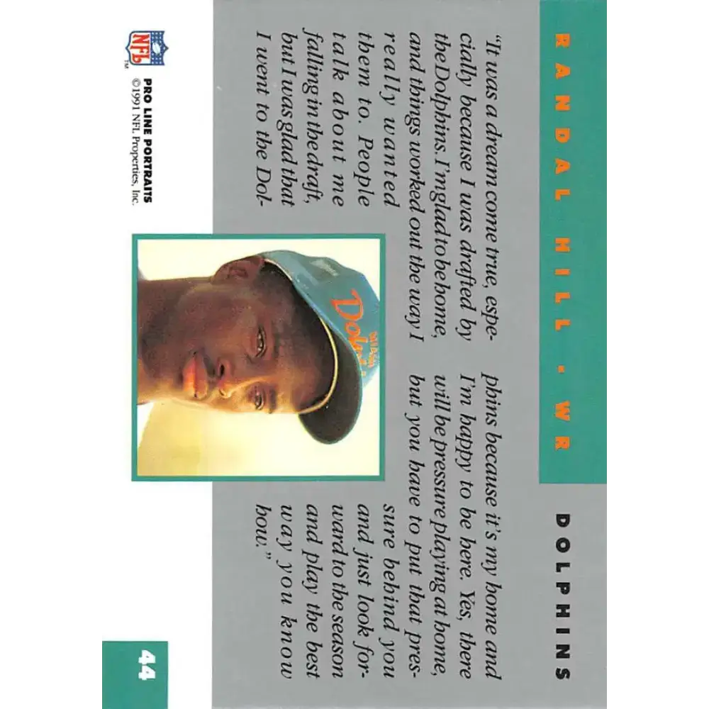 1991 Pro Line Portraits #44 Randal Hill EX-NM RC Rookie Miami Dolphins Football Card - Football Card Single