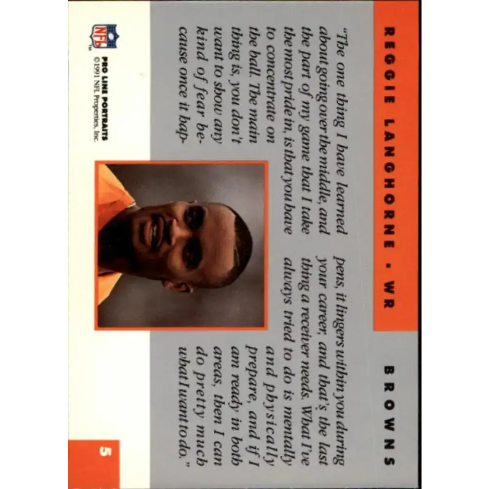 1991 Pro Line Portraits #5 Reggie Langhorne EX-NM Cleveland Browns Football Card - Football Card Single