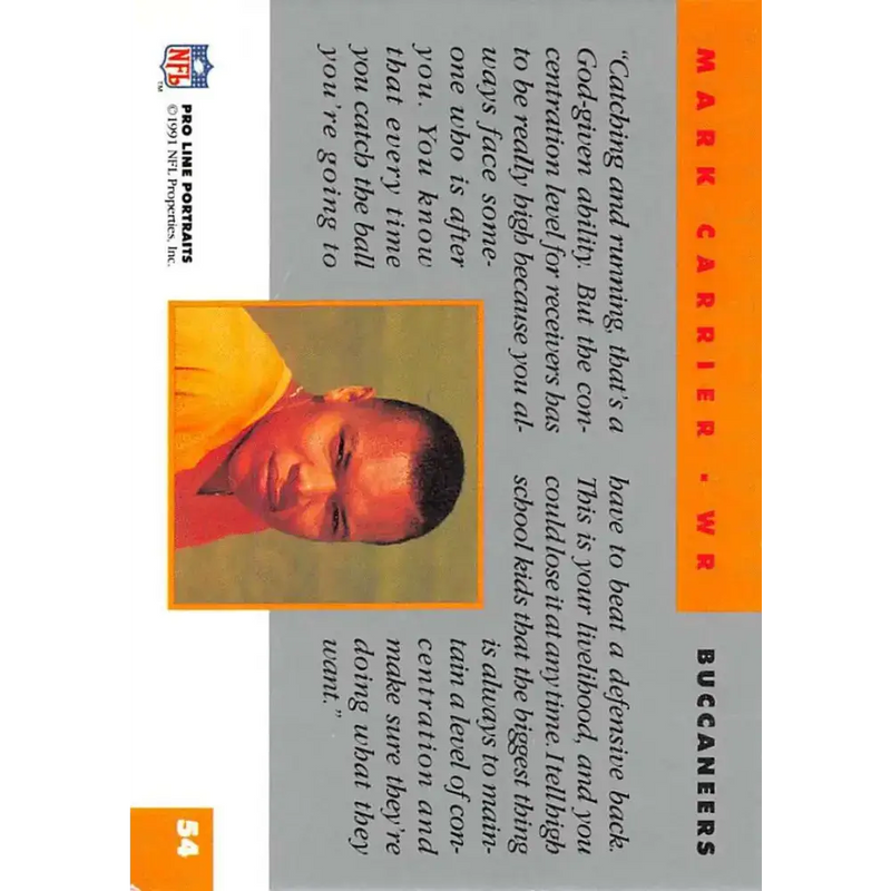 1991 Pro Line Portraits #54 Mark Carrier EX-NM Tampa Bay Buccaneers Football Card - Football Card Single