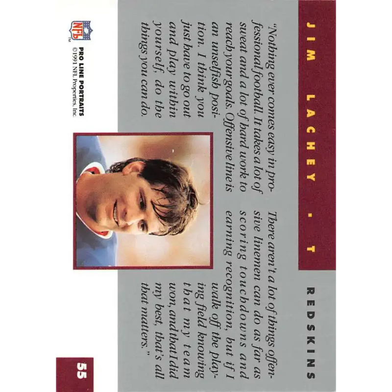 1991 Pro Line Portraits #55 Jim Lachey EX-NM Washington Redskins Football Card - Football Card Single