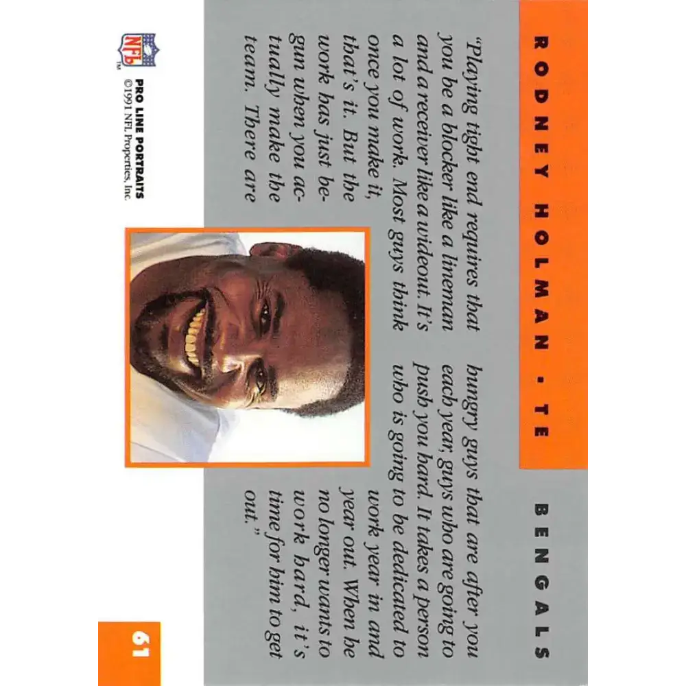 1991 Pro Line Portraits #61 Rodney Holman EX-NM Cincinnati Bengals Football Card - Football Card Single