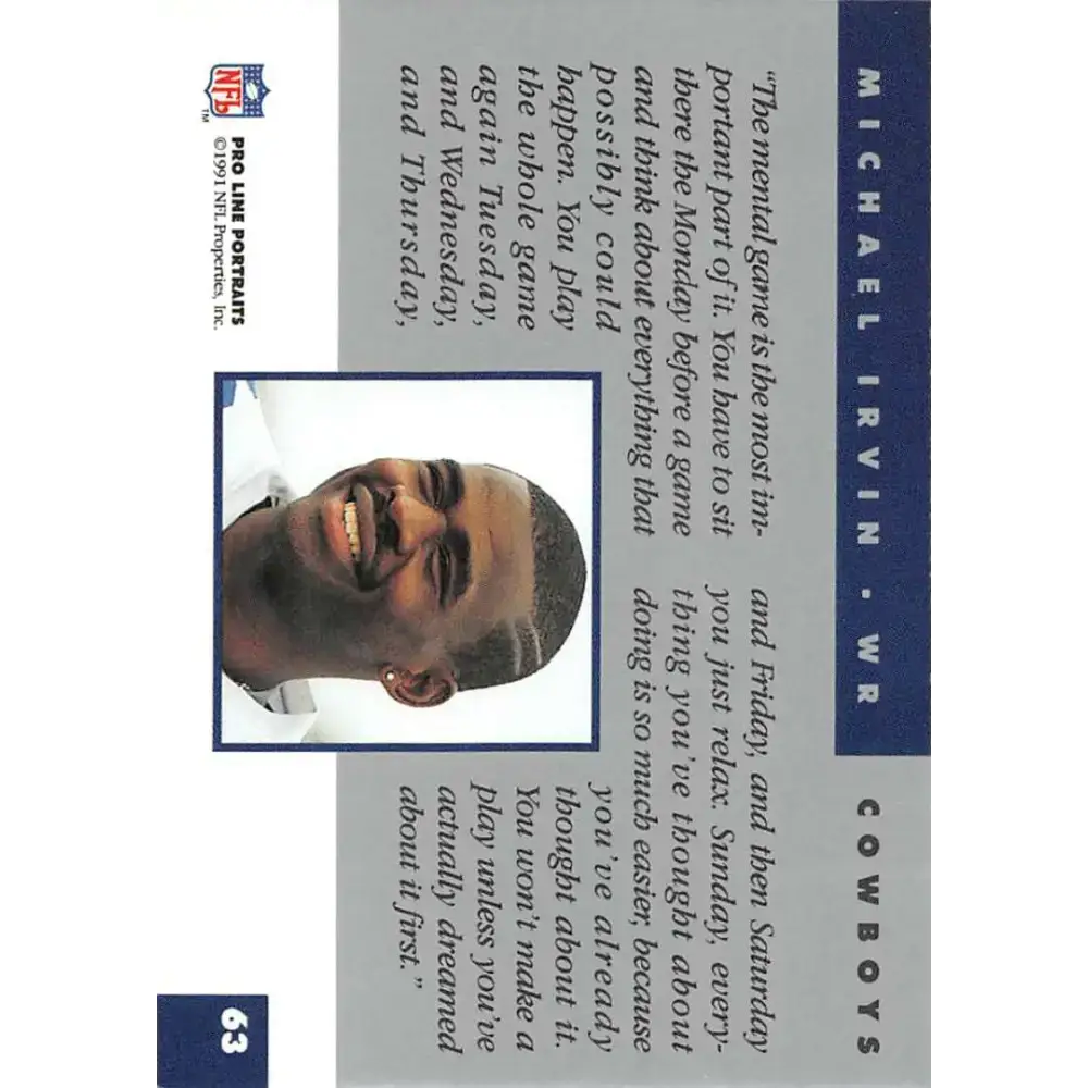 1991 Pro Line Portraits #63 Michael Irvin EX-NM Dallas Cowboys Football Card - Football Card Single