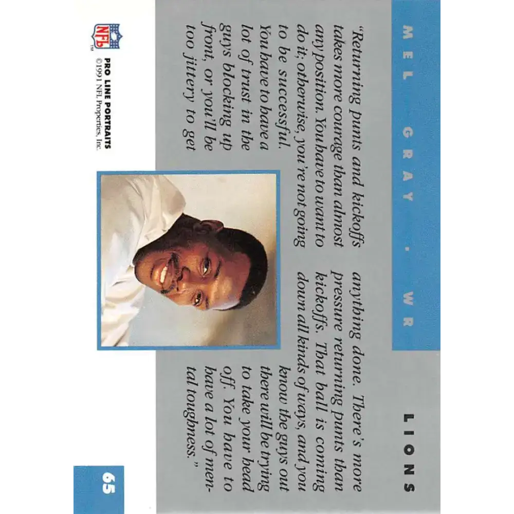1991 Pro Line Portraits #65 Mel Gray EX-NM Detroit Lions Football Card - Football Card Single