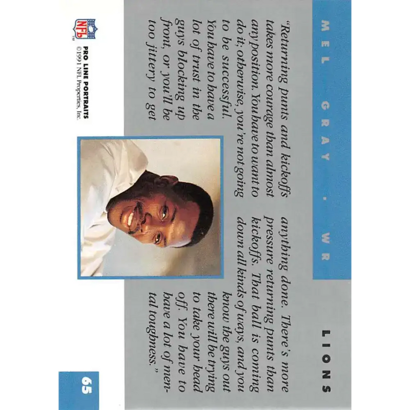 1991 Pro Line Portraits #65 Mel Gray EX-NM Detroit Lions Football Card - Football Card Single