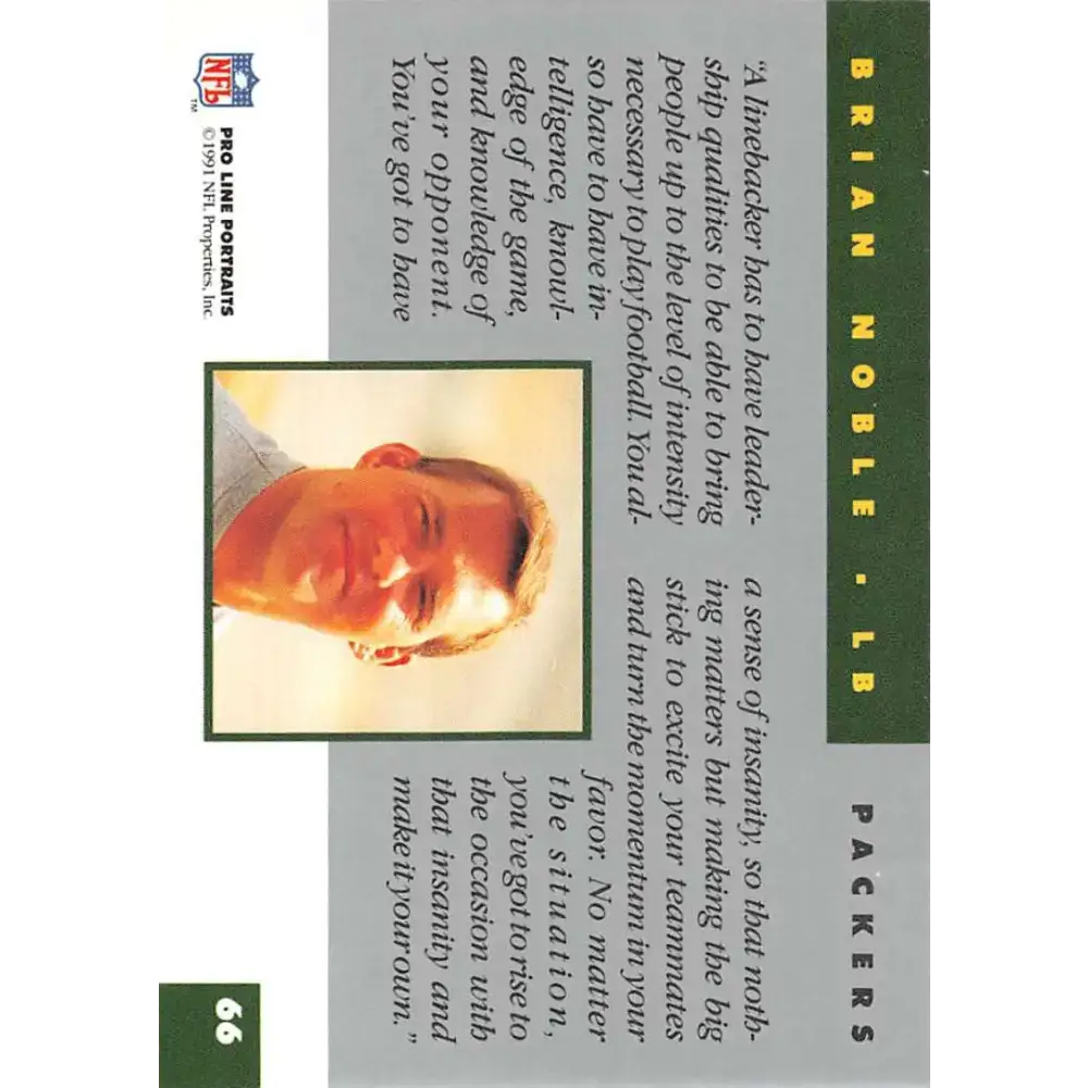 1991 Pro Line Portraits #66 Brian Noble EX-NM Green Bay Packers Football Card - Football Card Single