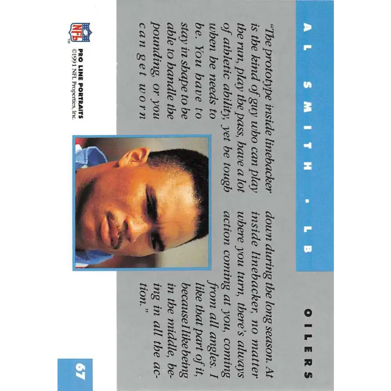 1991 Pro Line Portraits #67 Al Smith EX-NM Houston Oilers Football Card - Football Card Single