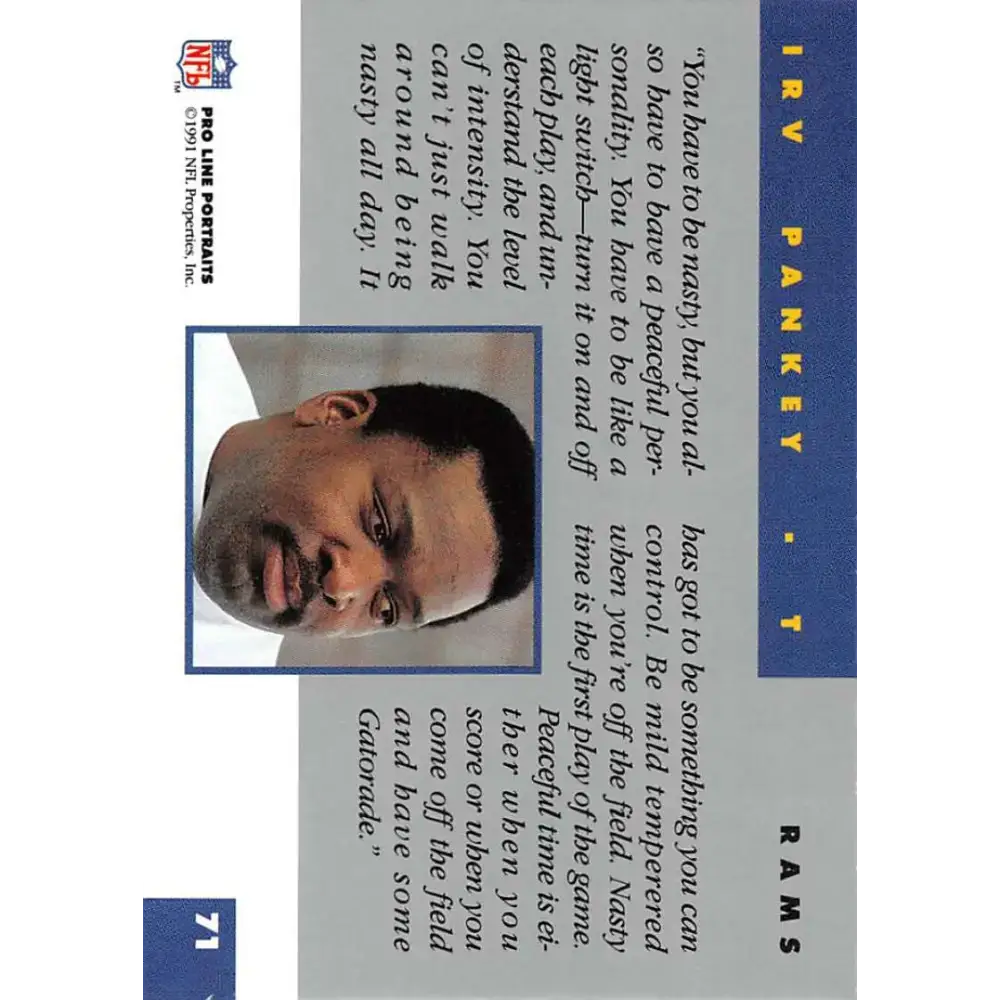 1991 Pro Line Portraits #71 Irv Pankey EX-NM Los Angeles Rams Football Card - Football Card Single