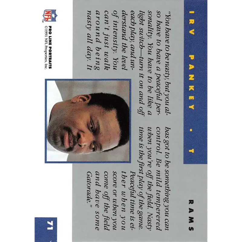1991 Pro Line Portraits #71 Irv Pankey EX-NM Los Angeles Rams Football Card - Football Card Single