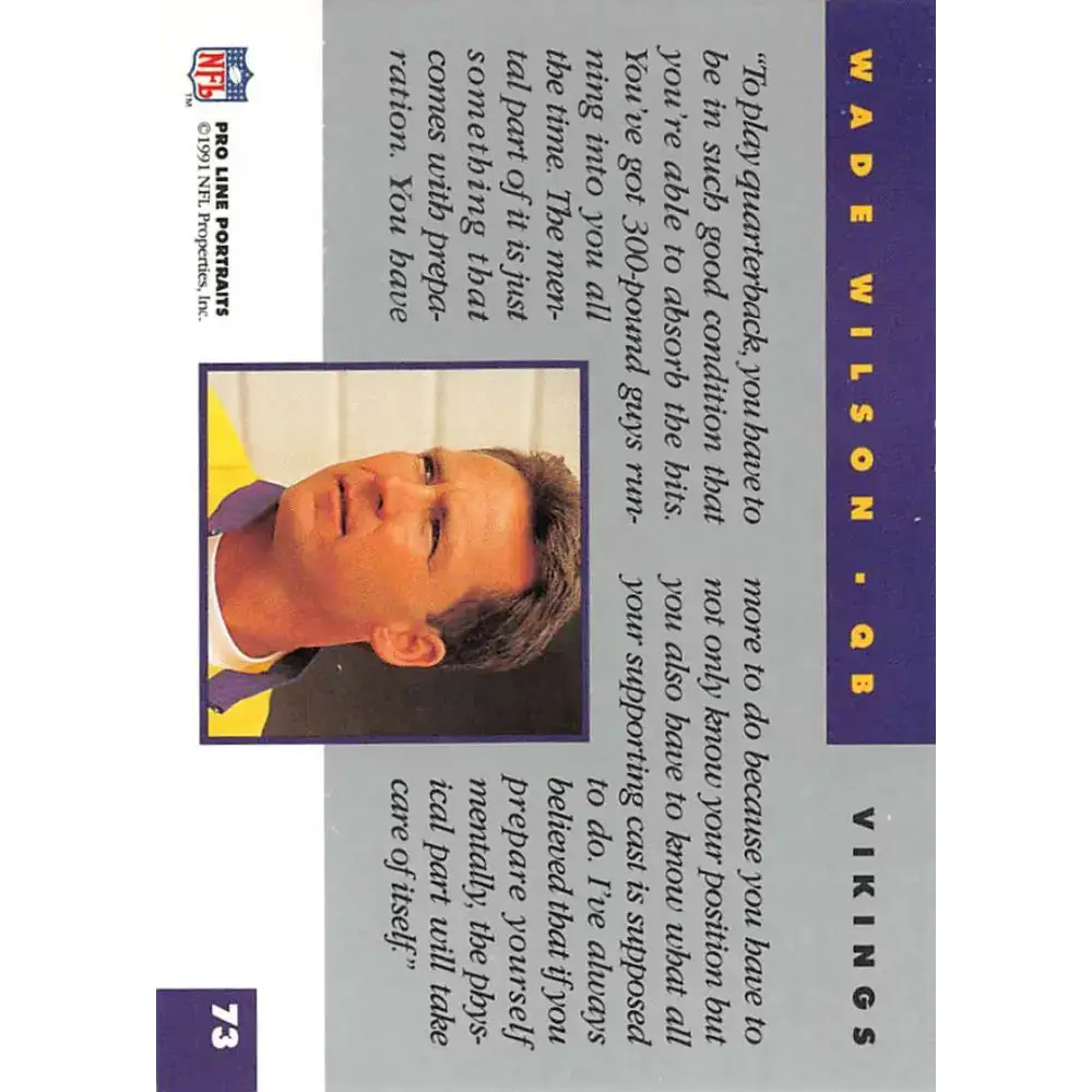 1991 Pro Line Portraits #73 Wade Wilson EX-NM Minnesota Vikings Football Card - Football Card Single