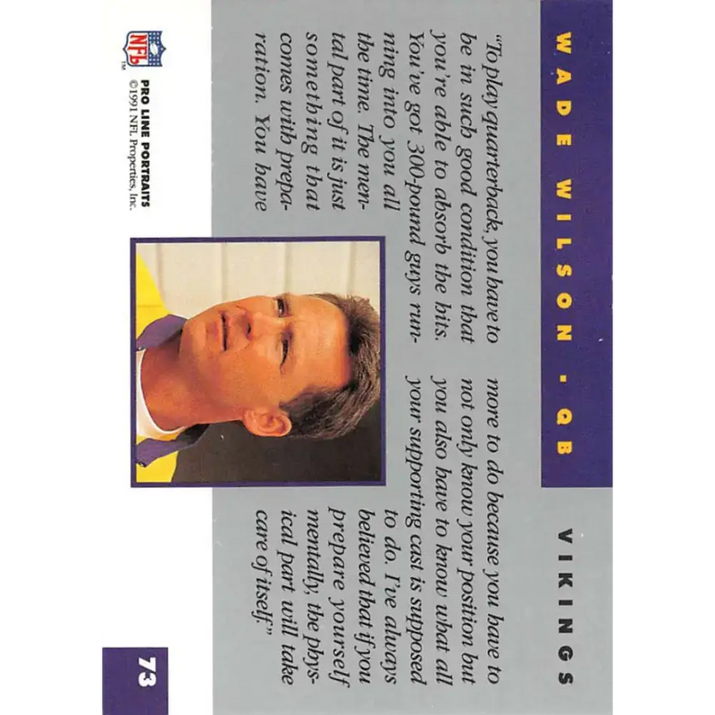 1991 Pro Line Portraits #73 Wade Wilson EX-NM Minnesota Vikings Football Card - Football Card Single