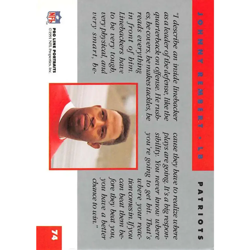 1991 Pro Line Portraits #74 Johnny Rembert EX-NM New England Patriots Football Card - Football Card Single