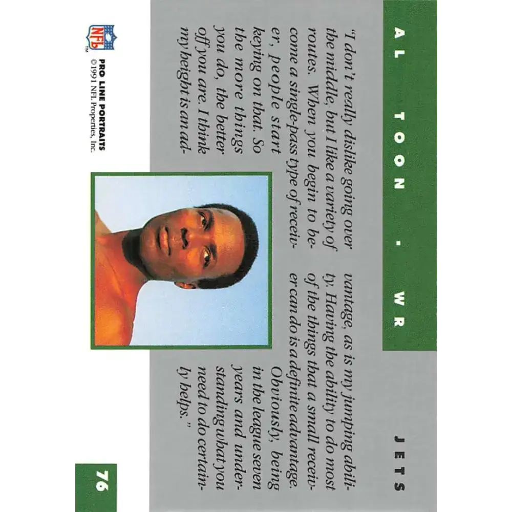 1991 Pro Line Portraits #76 Al Toon EX-NM New York Jets Football Card - Football Card Single