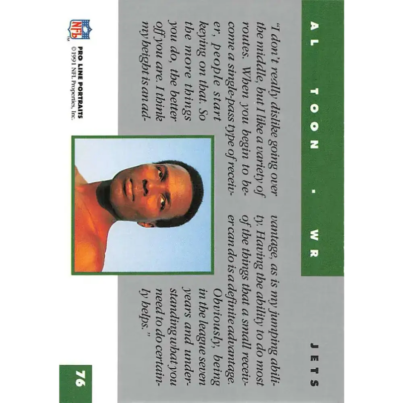 1991 Pro Line Portraits #76 Al Toon EX-NM New York Jets Football Card - Football Card Single