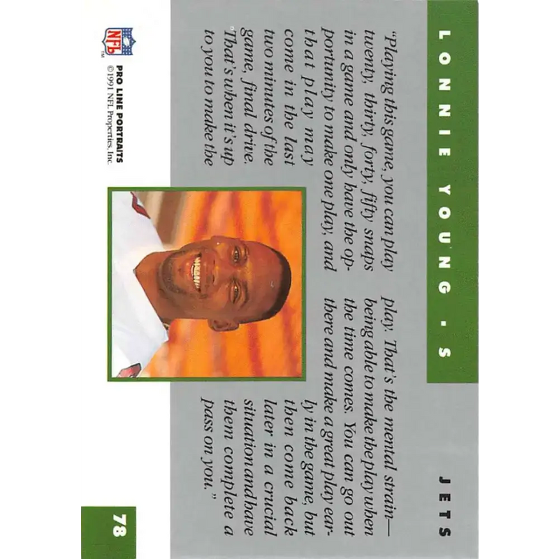 1991 Pro Line Portraits #78 Lonnie Young EX-NM New York Jets Football Card - Football Card Single