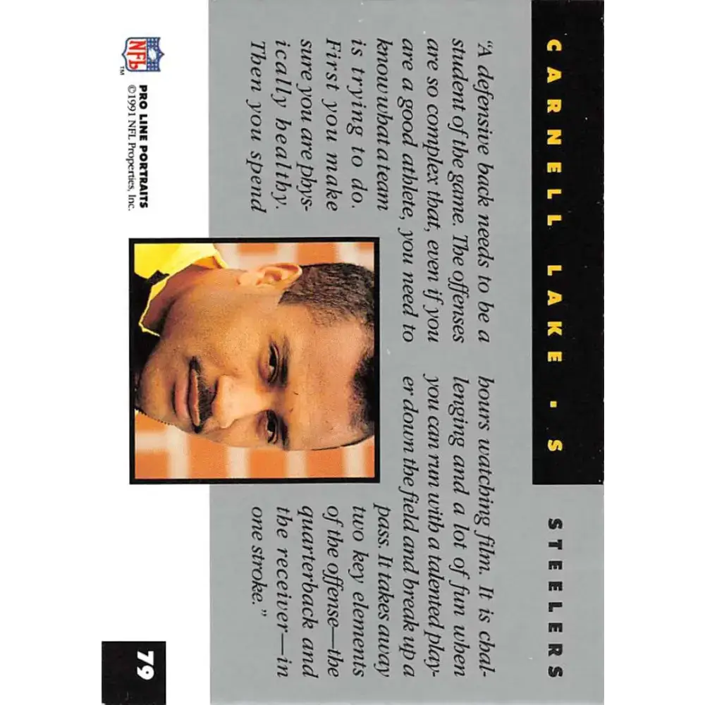 1991 Pro Line Portraits #79 Carnell Lake EX-NM Pittsburgh Steelers Football Card - Football Card Single