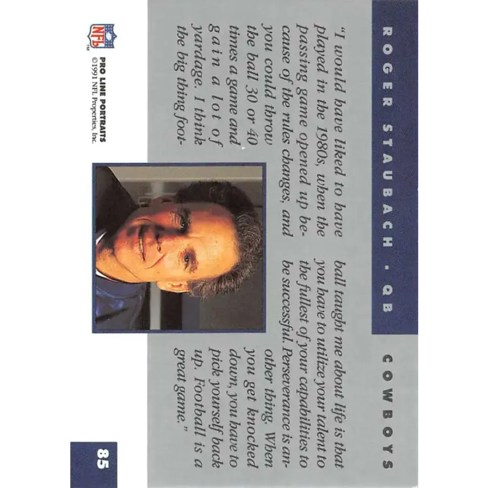 1991 Pro Line Portraits #85 Roger Staubach EX-NM Dallas Cowboys Football Card - Football Card Single