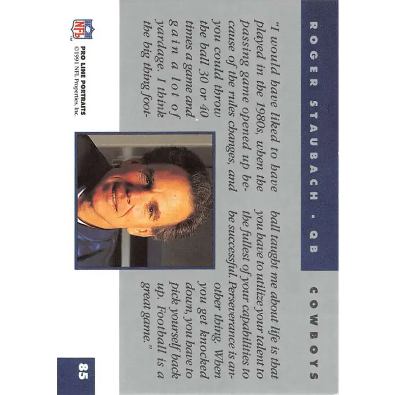 1991 Pro Line Portraits #85 Roger Staubach EX-NM Dallas Cowboys Football Card - Football Card Single