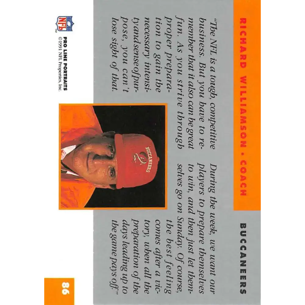 1991 Pro Line Portraits #86 Richard Williamson EX-NM Tampa Bay Buccaneers Football Card - Football Card Single