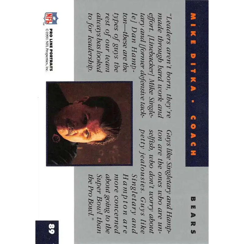 1991 Pro Line Portraits #89 Mike Ditka EX-NM Chicago Bears Football Card - Football Card Single