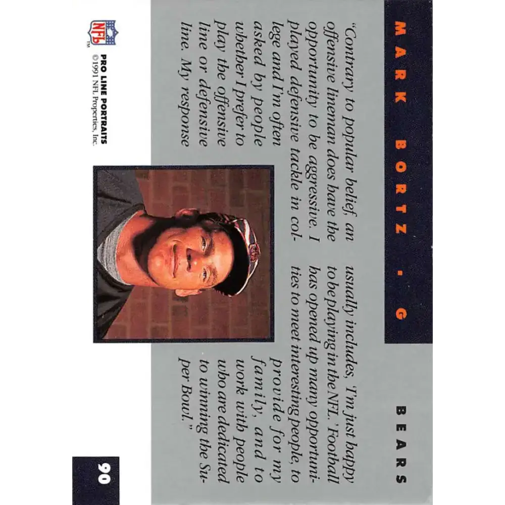1991 Pro Line Portraits #90 Mark Bortz EX-NM Chicago Bears Football Card - Football Card Single