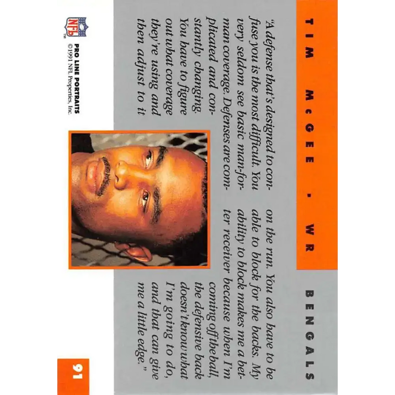 1991 Pro Line Portraits #91 Tim McGee EX-NM Cincinnati Bengals Football Card - Football Card Single
